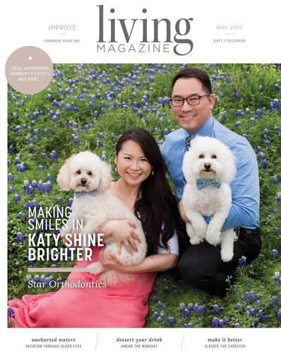 Cover of Living Magazine featuring Dr Heather Luong and Dr Jason Hsieh of My Star Orthodontics in Katy Texas