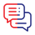 Red and blue logo representing multilingual text and email communication